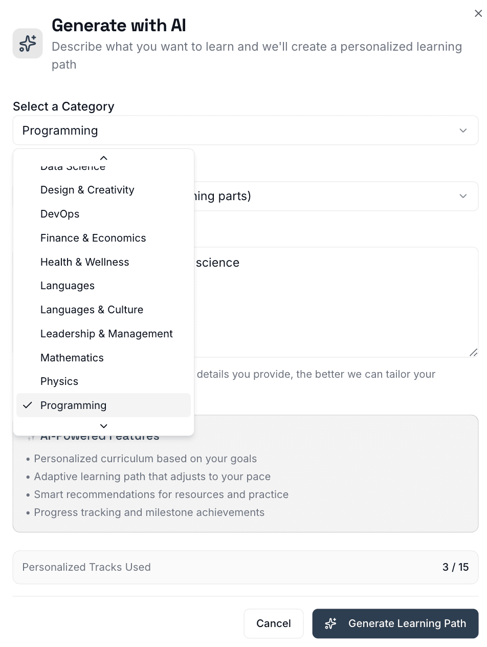 Step 1: Select a category