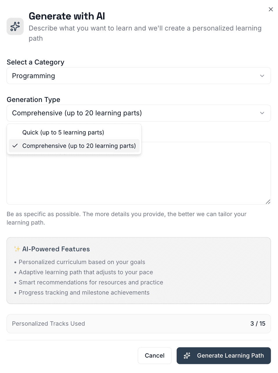 Step 2: Select generation type